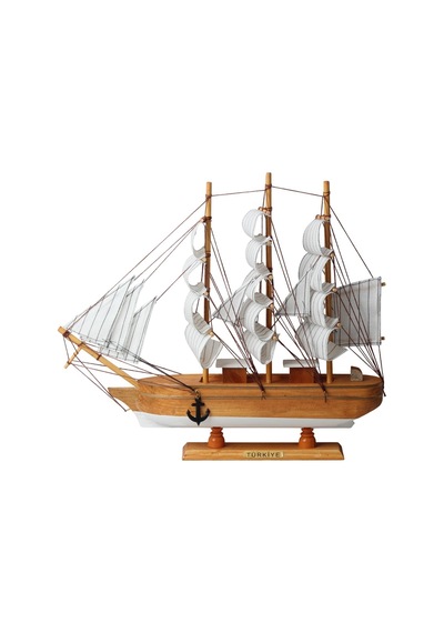 Dekoratif Ahşap El Yapımı Yelkenli Gemi Maketi Masaüstü Biblo Ev Ofis Hediyesi 40 Cm. Model A