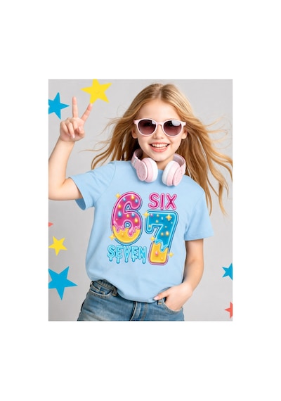 Stil-x Sıx Seven Baskılı Kız Çocuk Tshırt, 67 Tasarımlı Mavi-5