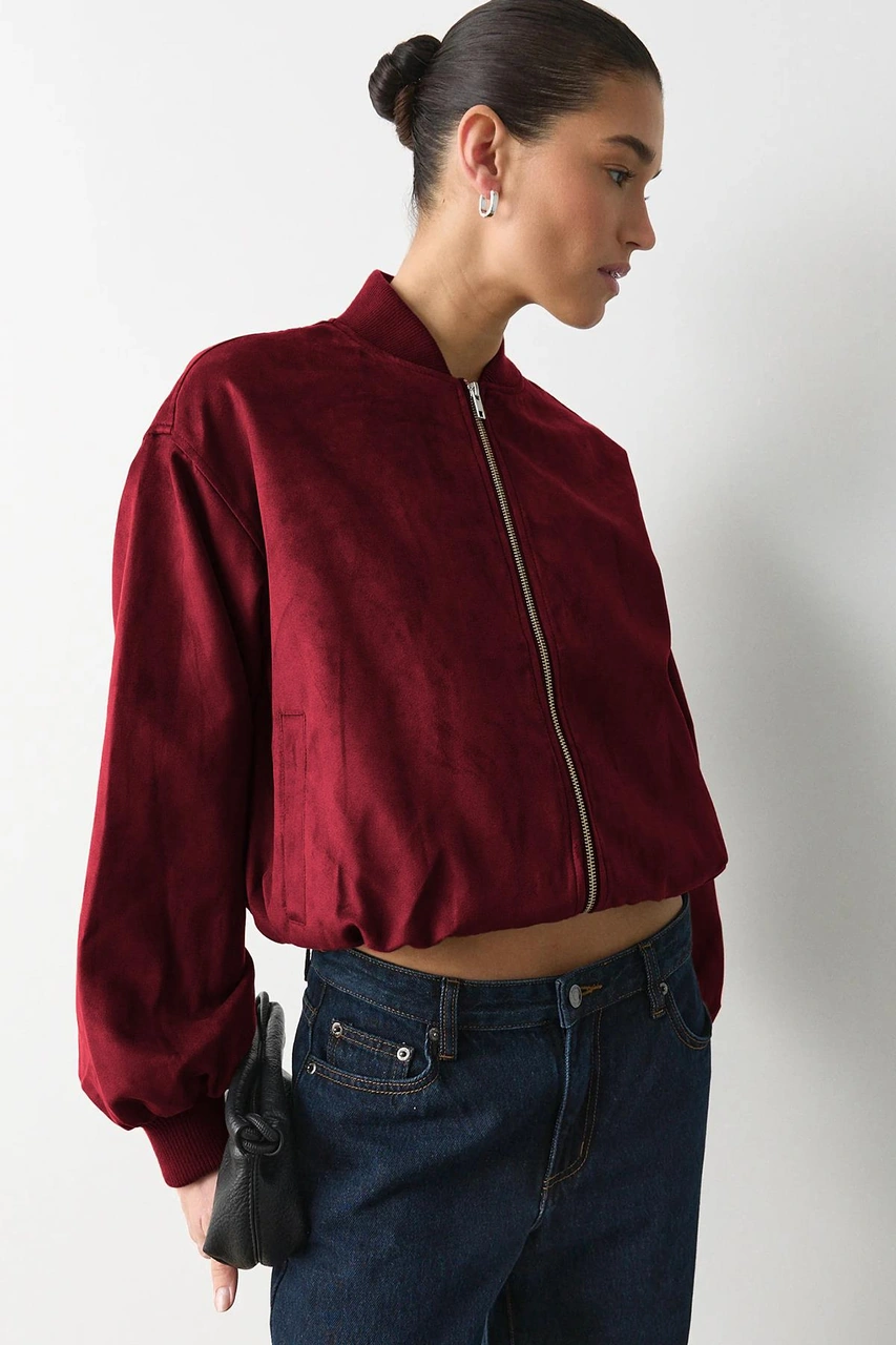 Bordo Astarlı Kadın Bomber Ceket Mg2545 Bordo