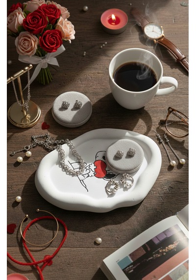 K42design Snoopy Kalp Temalı El Yapımı Dekoratif Takı Tepsisi- Kişiselleştirebilir Sevgililer Günü, Hediyelik 1 Adet