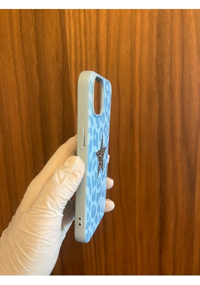 Apple iPhone Uyumlu 13/14 Leopar Baskılı İçi Kadife Silikon Telefon Kılıfı Mavi