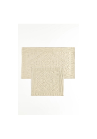 Soley Violeta 2'li Banyo Paspas Seti Kaymaz Taban %100 Pamuk 60x100 - 50x60 Cm Ekru