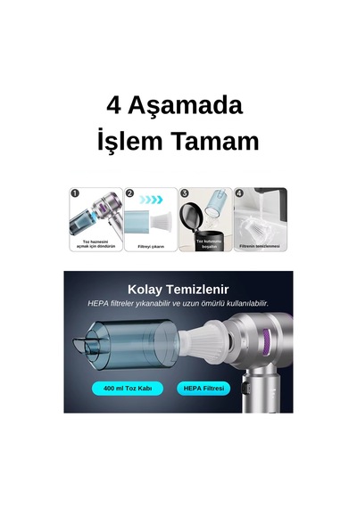 Wearfitpro 16000pa Yüksek Emiş Üfleme Güçlü Kablosuz Taşınabilir Mini Elektrikli Süpürge Vakum