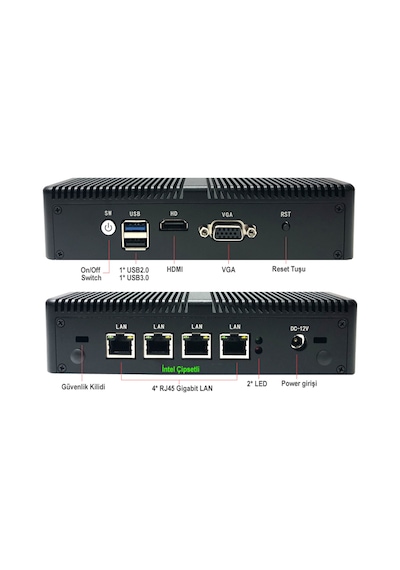 Maxwera MW1014 J1900 4 GB 128 GB SSD 4 Port Ethernetli Firewall Free Dos Mini PC