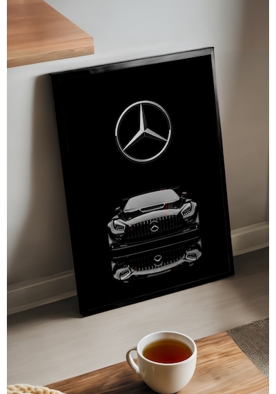 Mercedes Amg Gt Siyah Ahşap Çerçeveli Poster, Dekoratif Araba Duvar Tablosu