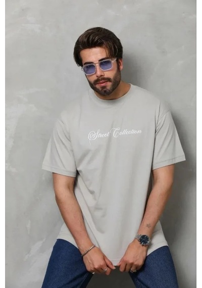 Modi Erkek Baskılı T-shirt Kısa Kol Bisiklet Yaka Regular Fit Rahat Kalıp Günlük Tişört - Gri - Mymg185505