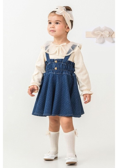 Cantoy Vintage Stil Dantel Detaylı Kız Çocuk Jile Seti 3'lü Kombin Bej