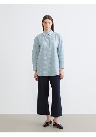 Lcw Modest Yeşil Çizgili Oversize Poplin Kadın Gömlek Tunik