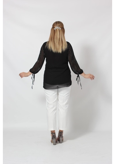 Moda Berray 3243 Kolu Taş Baskılı Şık Bluz Siyah 001