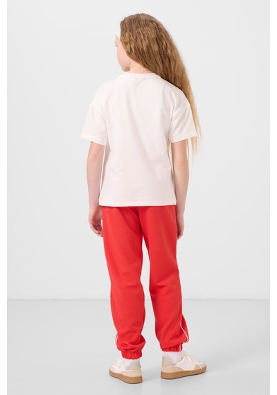 Tommylife Ekru-fiesta O Yaka Baskılı Lastik Paçalı Standart Fit Kız Çocuk Eşofman Takım - 75186 Ekru/fiesta Ekru - Kırmızı