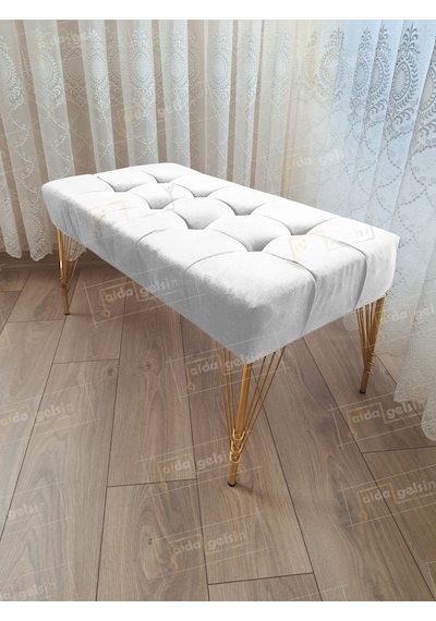 Modern Dilim Puf Ayakucu Puf Gold Metal Ayak 100 45 Beyaz