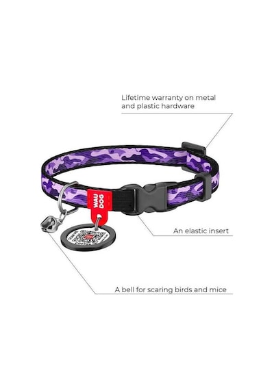 Waudog Collar Qr Pasaportlu Kedi Ve Ufak Irk Köpek Boyun Tasması 20-30 Cm, 10 Mm, L, Purple Camo