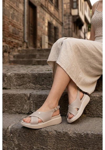 Pierre Cardin 7811 Anatomik Rahat Orijinal Ürün Kadın Sandalet Krem