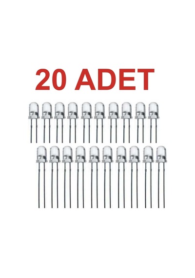 20 Adet 5mm Beyaz Led Rodevino