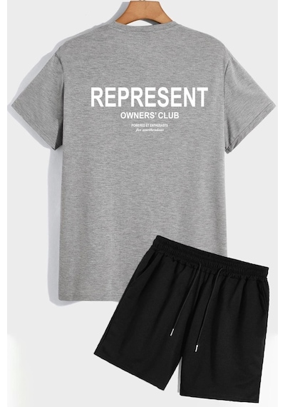 Uyguntarz Represent Şort T-shirt Eşofman Takımı Gri