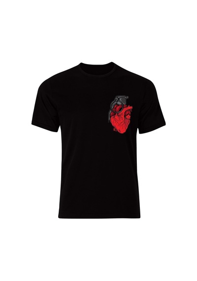 El Bombası Kalp Baskılı Özel Tasarım Tshirt SIYAH