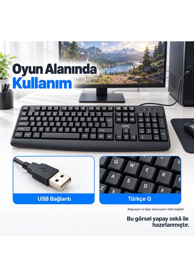 Aoc Kb120 Türkçe Q Usb Kablolu Sessiz Klavye Siyah