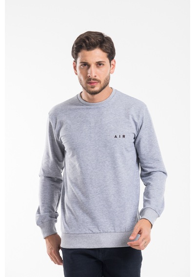 Erkek Bisiklet Yaka Regular Kalıp İnce Air Baskılı Sweatshırt Spr24sw124 Gri Melanj