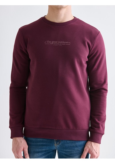 Lcwaıkıkı Classic Bordo Bisiklet Yaka Baskılı Erkek Kalın Sweatshirt