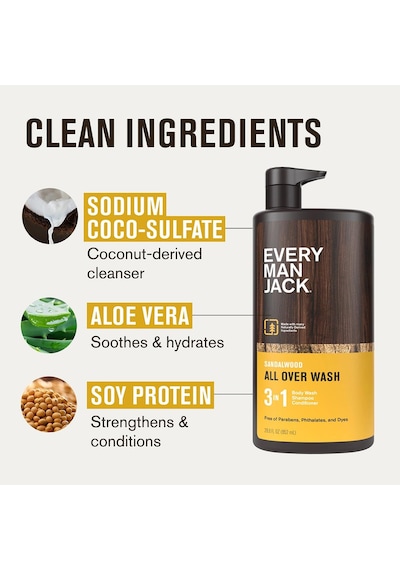 Every Man Jack Sandalwood 3 Ü 1 Arada Şampuan Saç Kremi Ve Duş Jeli 852ml Tüm Saç Tipleri