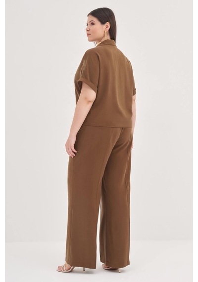 Myline Kısa Kollu Oversize Gömlek-1801 Kahverengi