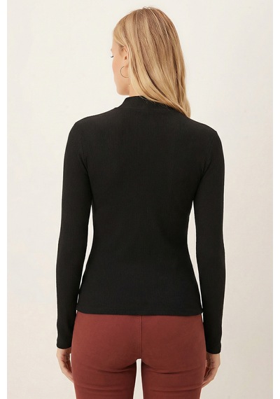 Armonika Kadın Siyah Yarım Balıkçı Parmak Geçmeli Body Bluz Arm-26k001095