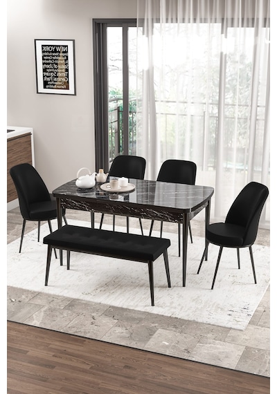 Canisa Concept Zen Serisi 80x132 Mdf Açılabilir Siyah Mermer Desen Masa Takımı 4 Siyah Sandalye Ve 1 Bench Masa Siyah Mermer Sandalye Ve Bench Siyah Canisa Concept Zen Serisi 80x132 Mdf Açılabilir Siyah Mermer Desen Masa Takımı 4 Siyah Sandalye Ve 1 Bench Masa Siyah Mermer Sandalye Ve Bench Siyah