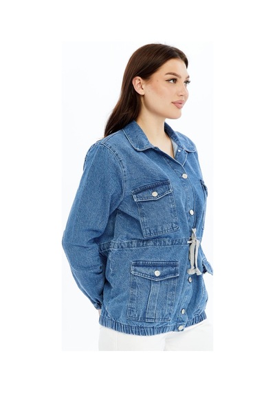 Selectmoda Kadın Denim Cepli Kot Ceket Mont Mavi