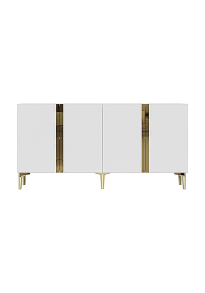 Ka1598bg Anka150 Konsol, Kahve Köşesi, Tv Sehpası Ve Dolap Beyaz - Gold 150cm