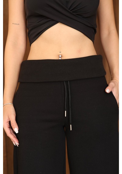 Ozy Fashion Kadın Beli Katlamalı Lastikli Bol Paça Stoper Detaylı 3 İplik Kışlık Eşofman Altı Siyah Ozy Fashion Kadın Beli Katlamalı Lastikli Bol Paça Stoper Detaylı 3 İplik Kışlık Eşofman Altı Siyah