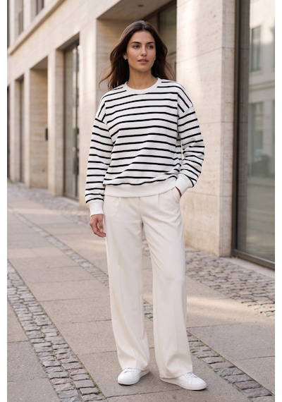Rovebella Breton Blanc Çizgili İnce Penye Sweatshirt Beyaz