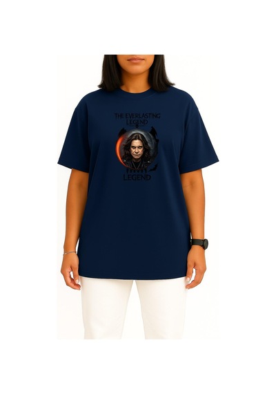 Bahriyeli Collection Oversize The Everlasting Legend Göğüs Baskılı Unisex T-shirt Lacivert