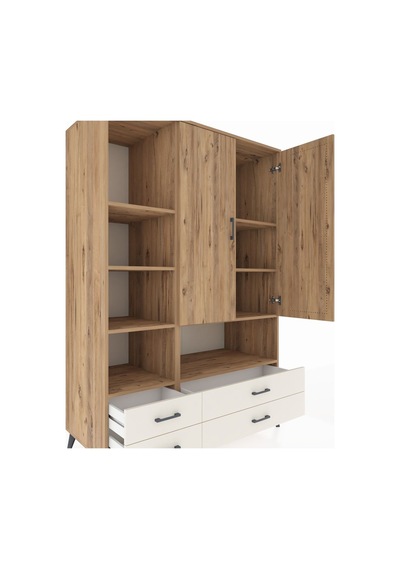Kronos Dolap 8 Raflı 4 Çekmeceli 2 Kapaklı 132x59x195 Çam-çam... Çam