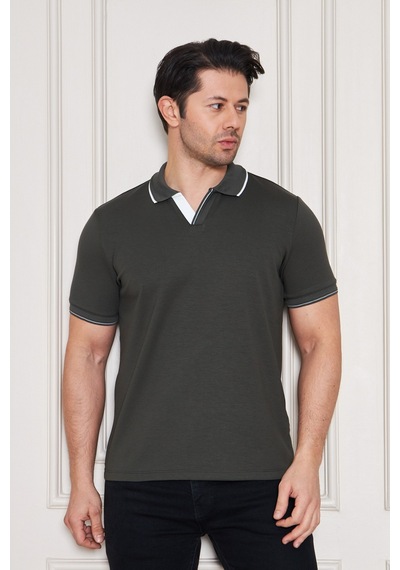 Erkek Jeuss Oysho Kumaş Yakalı Haki Tshirt