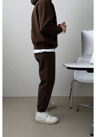 Genius Store Erkek Eşofman Takımı Şardonlu 3 İplik İçi Polarlı Günlük Eşofman Takımı 3iplik-takım Kahverengi