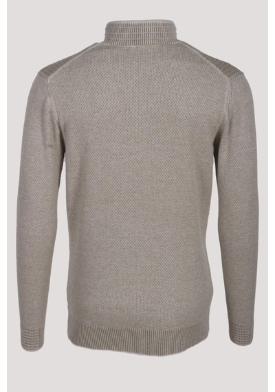 Erkek Triko Yarım Fermuarlı Bej Slim Fit Desenli Pamuklu Knitwear Ncs Jeans 3709 Bej