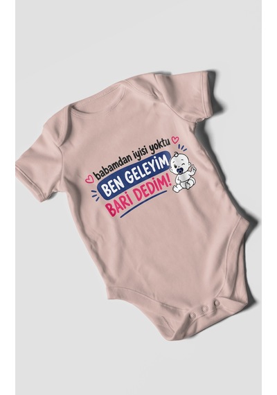 Morivokids Babaya Özel Kısa Kollu Bebek Body %100 Pamuk Zbn163-kk Pastel Pembe