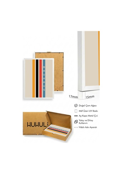 Beyaz Ahşap Çerçeveli Geometrik Desenli Tablo - Canlı Tonlar Huhu1095