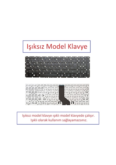 Notebook Klavye - Siyah-ışıksız - Acer Aspire 5 A515-51g-74wt Muadili İle Uyumlu