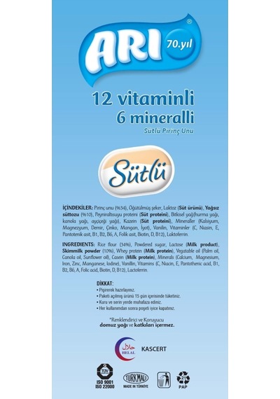 Arı Mama Pirinç Unu 200gr Sütlü 12 Vitaminli 6 Mineralli 6 Lı Set