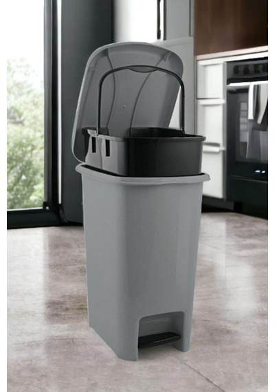 Slim Pedallı Çöp Kovası 35 Litre Iç Kovalı Çöp Kovası & Orta Boy Pedallı Çöp Kovası Gri Metalik Gri Diğer