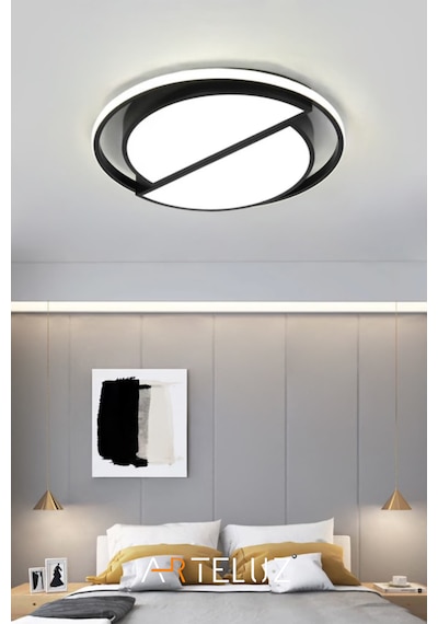 Kesik Yuvarlak Model Modern Plafonyer Avize 50 Cm Siyah