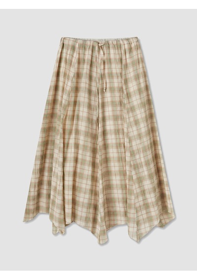 Lcw Modest Yeşil Beli Lastikli Ekose Asimetrik Kesim Etek
