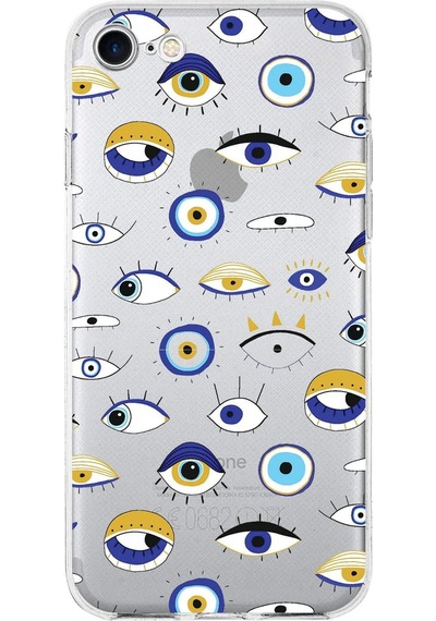 Apple Uyumlu iPhone Se İle 1mm Slim Fit Nazar Boncuğu 2 Baskılı Şeffaf Kılıf
