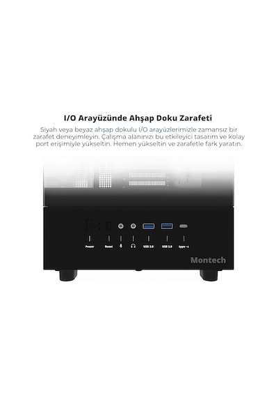 Montech Xr Cam Panel Oyuncu Kasası Siyah Renk + Alpha 80+ Bronze 850w Atx 3.1 Gen5.1 Psu + 6 Port Fa
