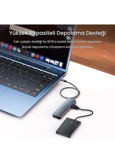 Lexroo 4 Portlu 10gbps Type-c To 4 Usb-a 3.2 Gen2 Usb Çoklayıcı Dönüştürücü Hub