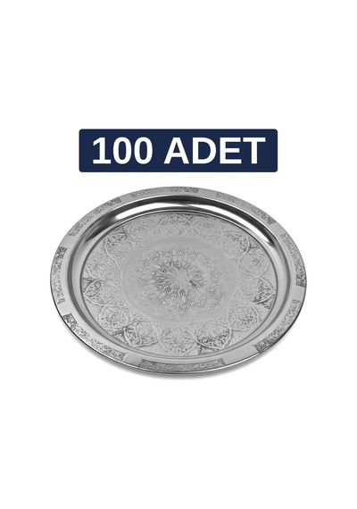 Binbir Trend 27 Cm Otantik Desenli Krom Çelik Kebap, Izgara, Meze Ve Servis Tabağı 100 Adet