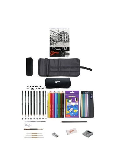 Eskiz Defteri Lyra Dereceli Craft 6lı Jumbo Metalik Kuruboya Sulu Kuruboya Kalem Çantalı Eskiz Set