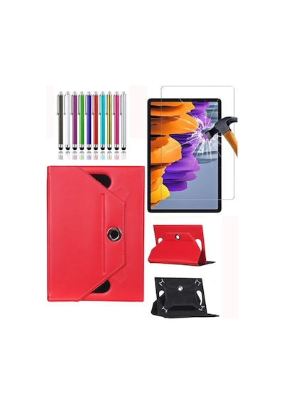 Lenovo Tab E10 Tb-x104l Universal 360 Dönerli Standlı Kılıf Kılıf + Ekran Koruyucu + Kalem Arka Kapak
