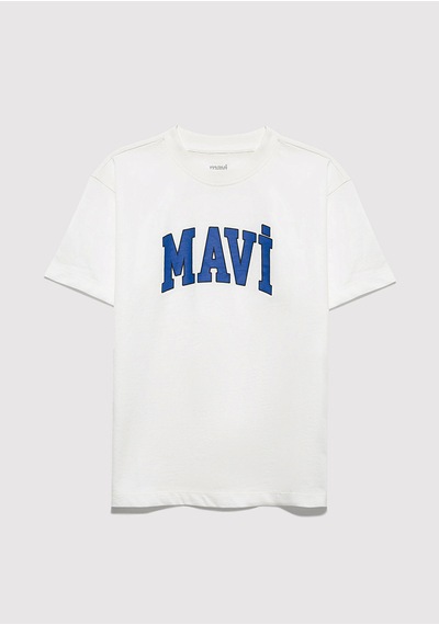 Mavi - Mavi Logo Baskılı Ekru Tişört 6610418-70057 Ekru